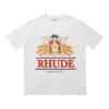 2023 Marchio trendy europeo e americano transfrontaliero RHUDE logo con lettera micro-etichetta motivo t-shirt a maniche corte uomo e donna high street larga h