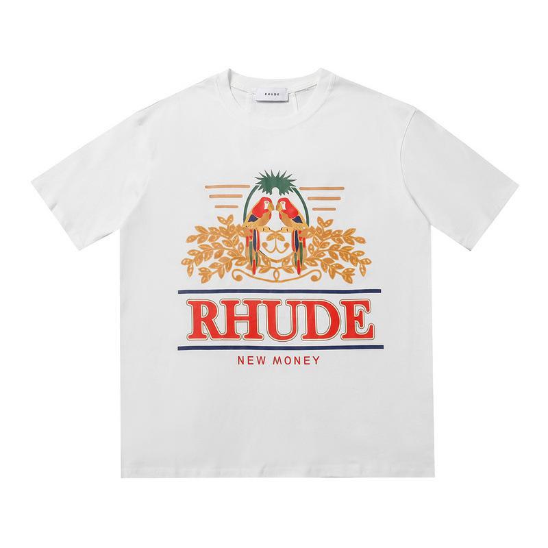 2023 Marchio trendy europeo e americano transfrontaliero RHUDE logo con lettera micro-etichetta motivo t-shirt a maniche corte uomo e donna high street larga h