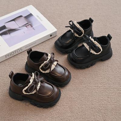 Girls Bow Lace Fashion Princess Small Leather Shoes 2025 Spring New Korean Version of Children's Loafer Platform Shoes