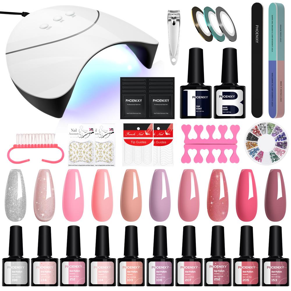 PHOENIXY 10 Colors Gel Nail Polish Nail Dryer 36W UV LED Lamp Soak Off Gel Varnish Manicure Set and DIY Nail Art Decoration Tools