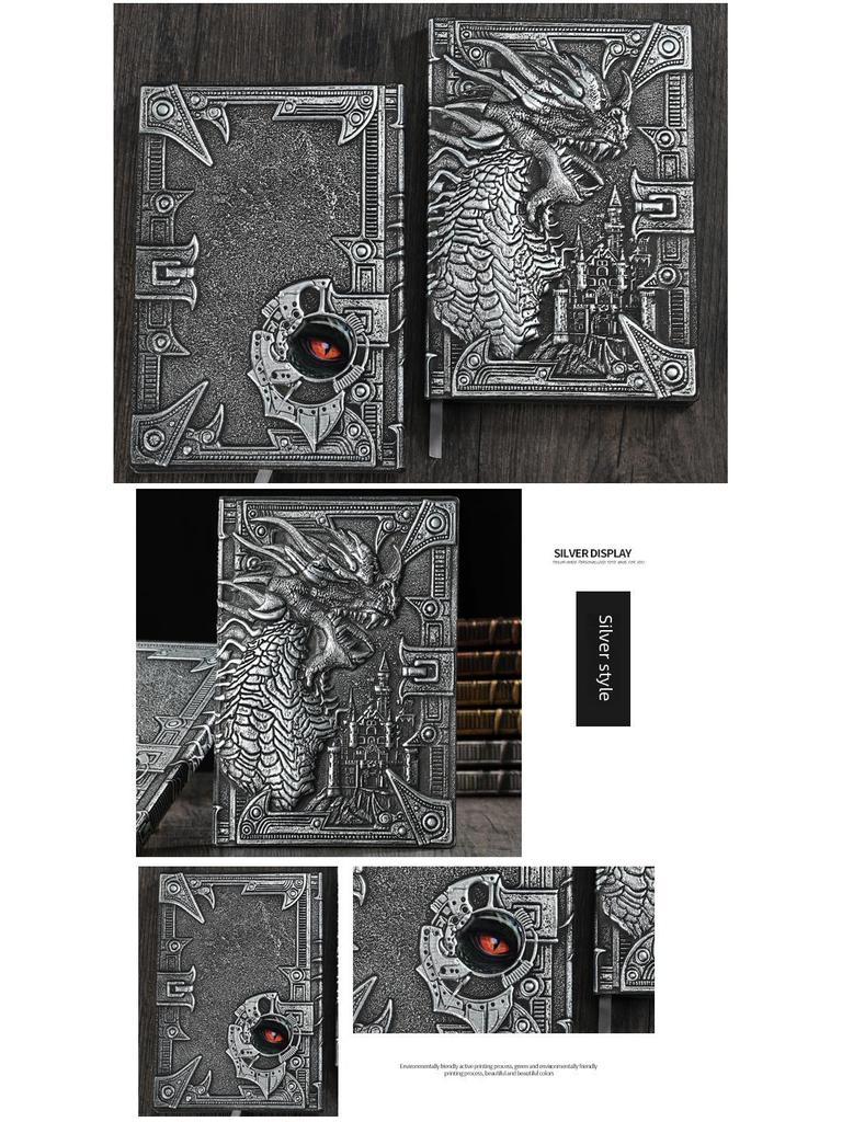 Retro Europeisk Drakrelief Metallanteckningsbok, Dinosauriedesign