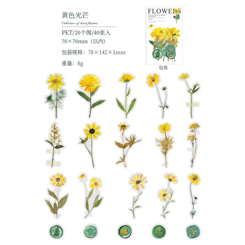 40pcs/pack Floral Stickers Kit Transparent PET Scrapbooking Materials DIY Junk Journal Aesthetics Sticker Stationary
