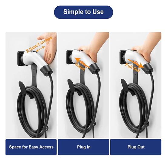 Electric Vehicle Charger Holder Wall-Mounted Bracket Anti-Cut Curved Edges Electric Vehicle Charger Hook for J1772 Socket Holster Base