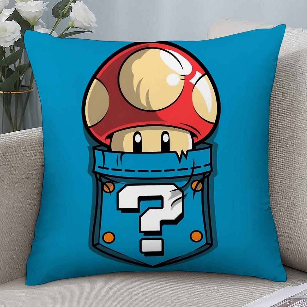 Super Cute Style M-MarioS Pillow Case Short Plush Pillow Covers Sofa Decorative Gift Home Double-sided Printing Cushion Cover