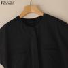 ZANZEA Women Summer Round Neck Loose Casual Short Sleeve Blouse