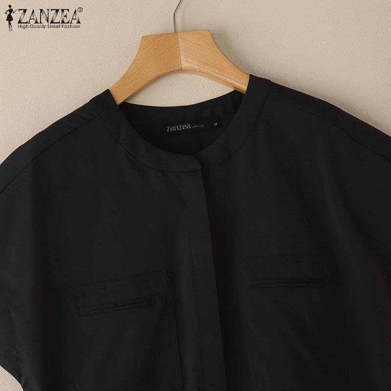 ZANZEA Women Summer Round Neck Loose Casual Short Sleeve Blouse