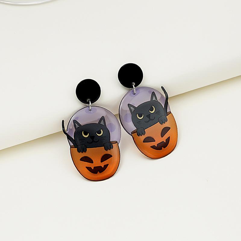 Cartoon Pumpkin Halloween Earrings, Funny Ghost Love Lips Acrylic Earrings Female