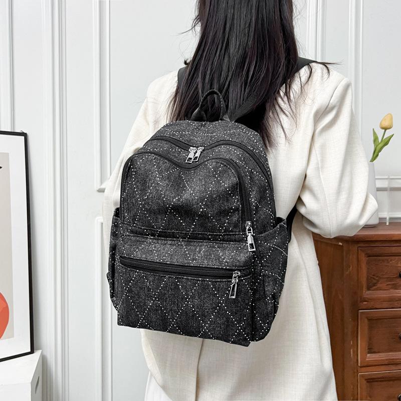 Schoolbag Middle school student schoolbag women's large-capacity new fashion retro denim highlight backpack Japanese leisure travel backpack