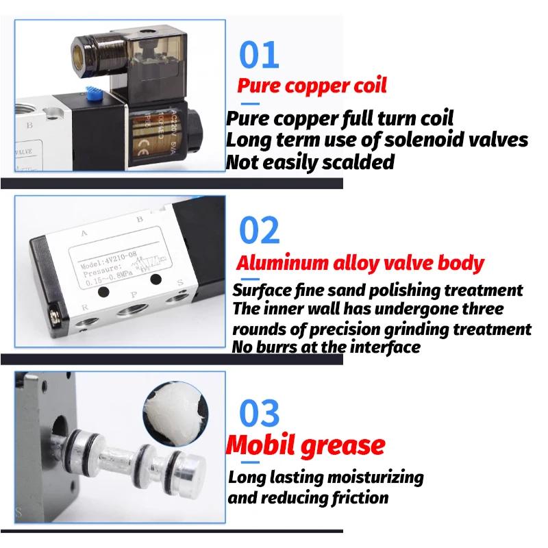 4v210-08 Better Quality Airtac Type Pneumatic Electric Solenoid Valve Directional Control Air Magnetic Valve 12V 24V 220V 4v210
