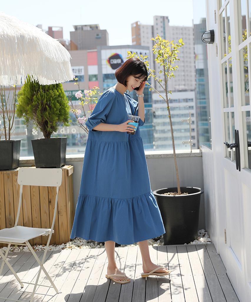 Ppaeppae Tiered Puff Sleeve Long Dress