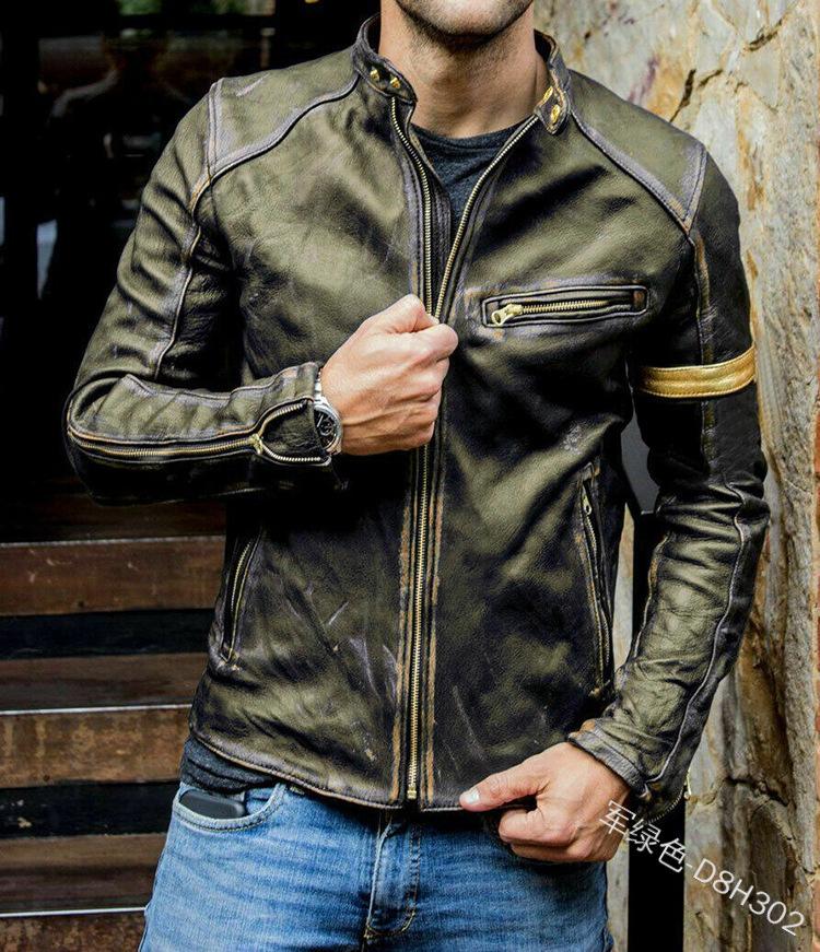 Men's Men's Leather Jacket Male Teen Stand-Up Collar Punk Men's Motorcycle Leather Jacket