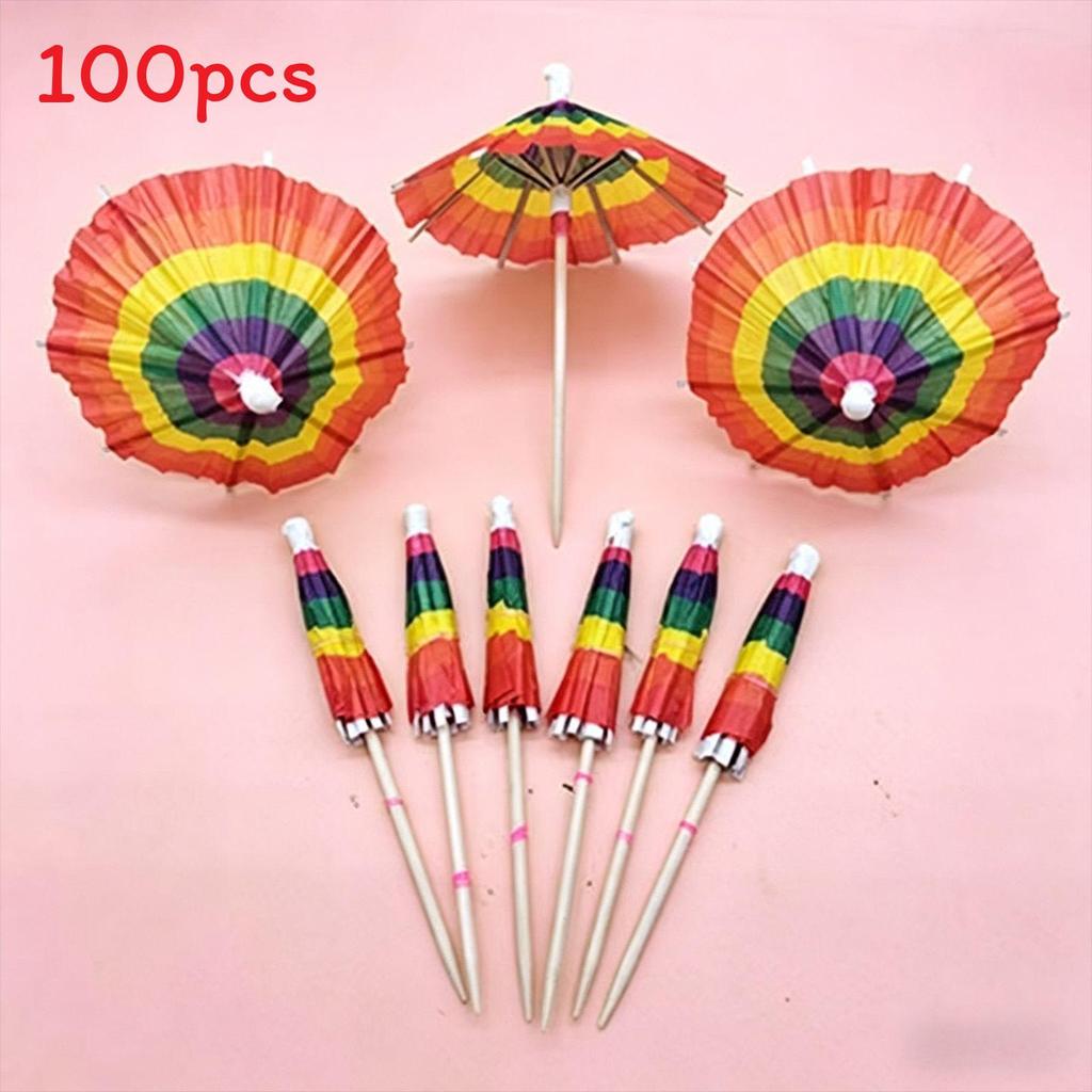 Hawaiian Tissue Paper Umbrella Fruit Stick Swizzles For Party Table Centerpieces