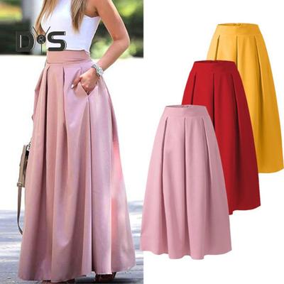 Women Maxi Skirt High Waist Breathable Large Hem Long Skirt with Pockets Commuter Style Party Slimming Skirt