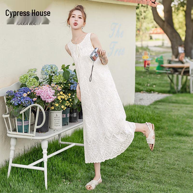 Elegant Hollow Out Sleeveless A-Line Dress XL абрикосовый