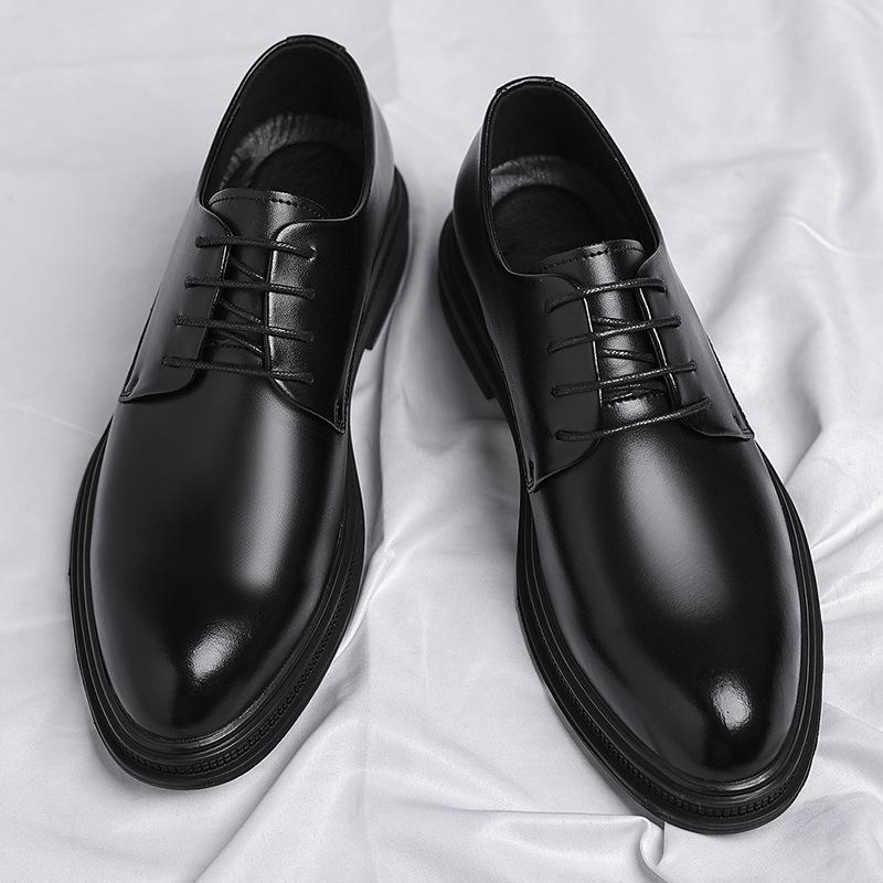 Leather shoes men's autumn dress British men's shoes low-top black with suit leather shoes 2025