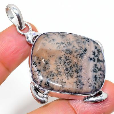 Natural Honey Dendritic Gemstone 925 Sterling Silver Gift Pendant 2.36" O5q72