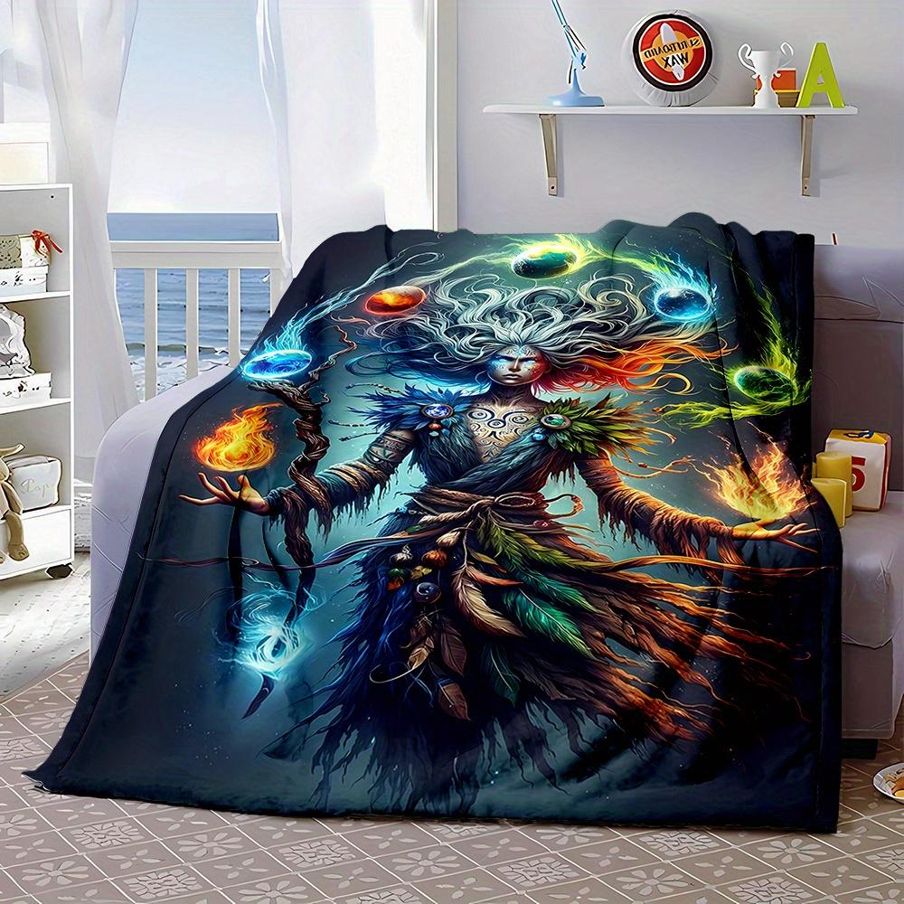 Cozy Flannel Throw Blanket with Unique Magic-Themed Print Perfect for Bed Sofa Camping and Travel Easy-Care, Reversible Design