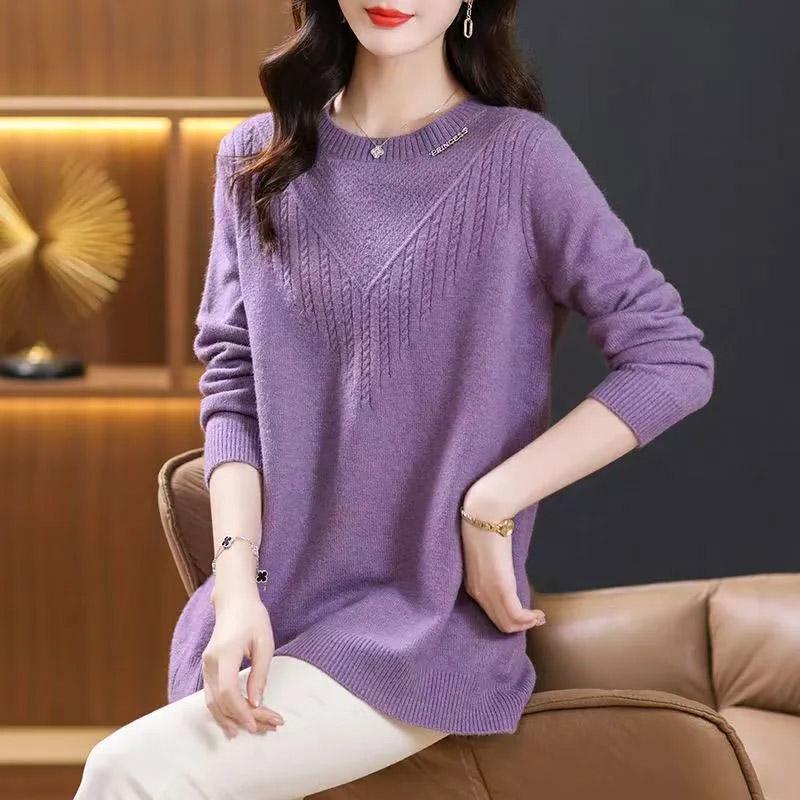 

Женский свитер Осень Зима Утепленный Пуловер Теплый Вязаный Эластичный С Длинным Рукавом Оверсайз Джемпер Топы XXXL фиолетовый