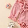 E2302A Toddler Girls' Princess Bow Romper with Headband - Sweet Long Sleeve Two-Piece Outfit