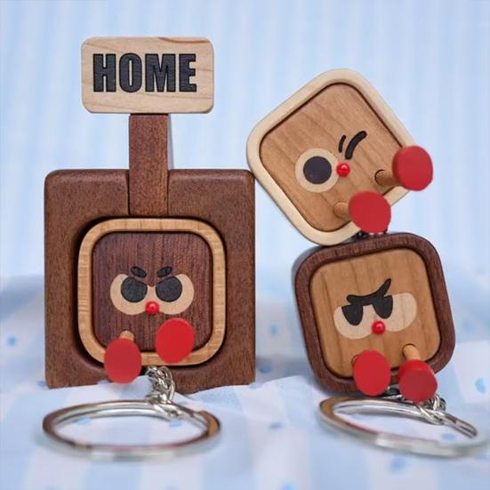 Wooden Key Holder Wall Mount Funny Face Expressions Handcrafted Key Storage Organizer Entryway Home Decor