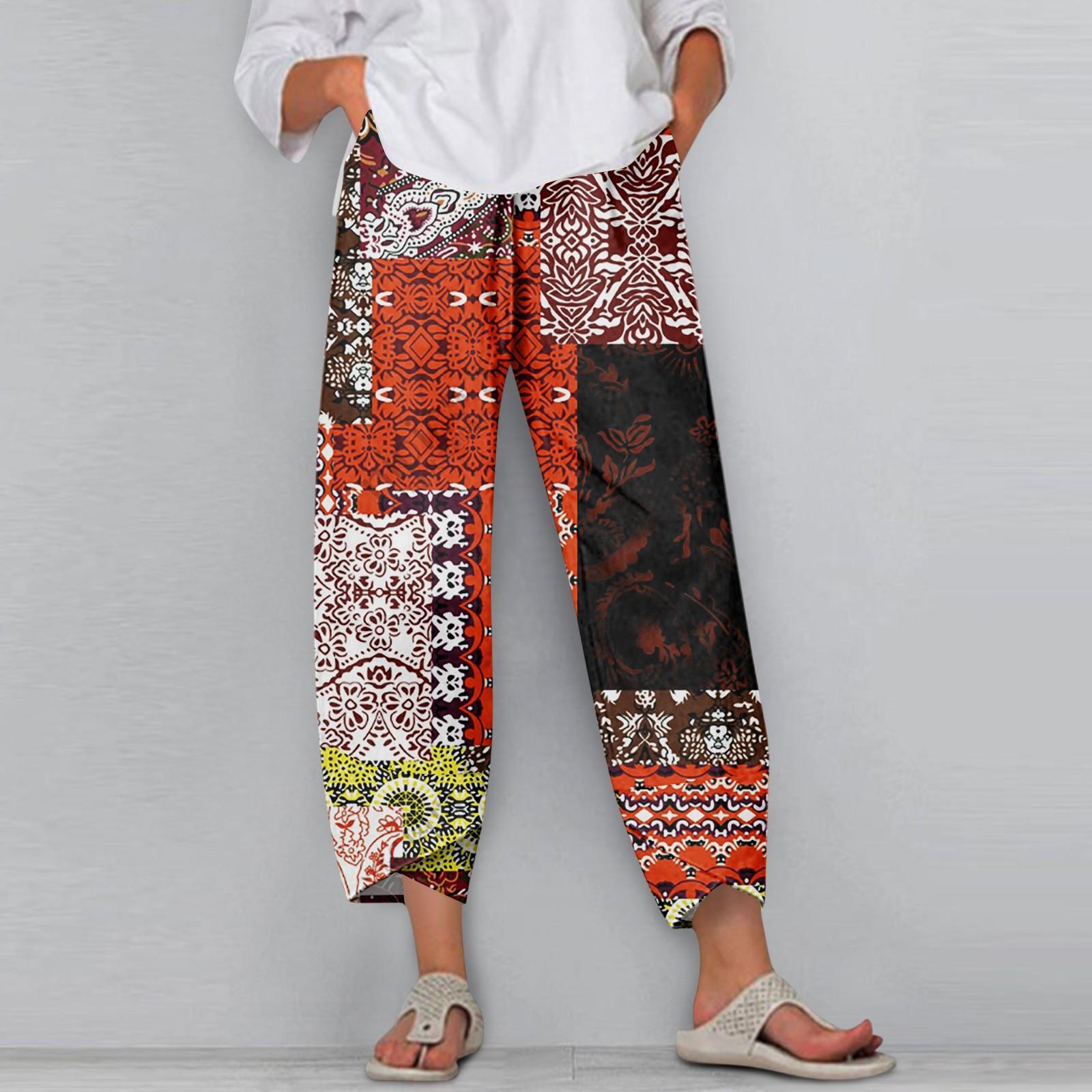 

Женские брюки с карманами Повседневные брюки Брюки для женщин Летние повседневные брюки с широкими штанинами и эластичным поясом с карманами XL винный