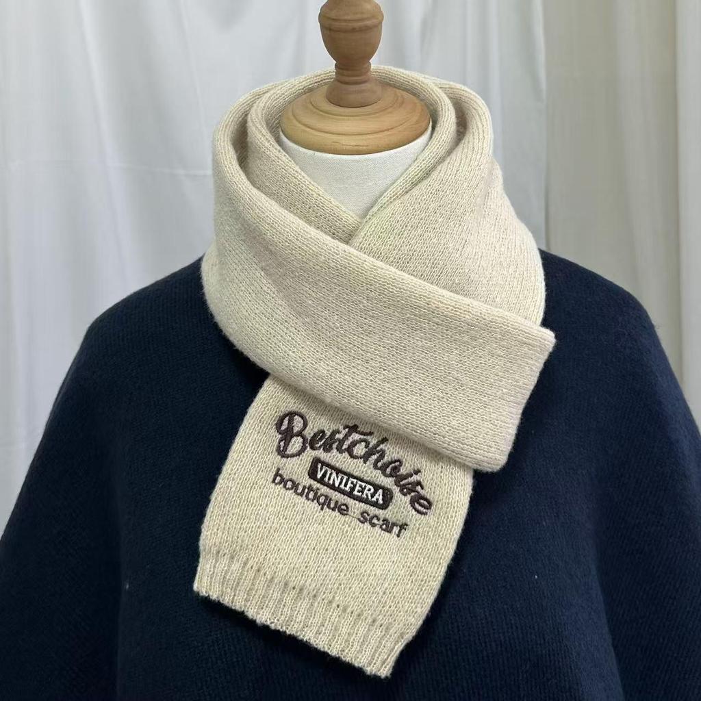 Korean Style Embroidered Cashmere Scarf - Women's Winter Warm Knitted Snood