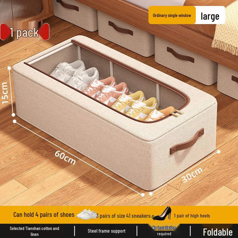 Space-Saving Tianshan Shoe Storage: Transparent Cotton-Linen Shoe Box and Dustproof Under-Bed Organizer