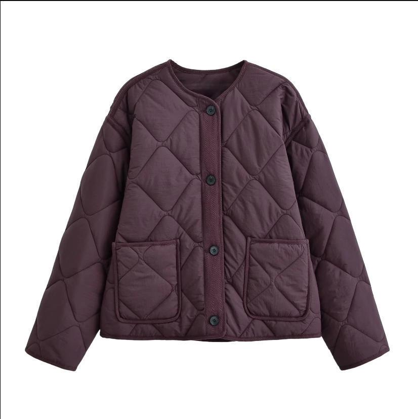 Women's Fashion Casual Round Neck Cotton Jacket with Chest Pocket