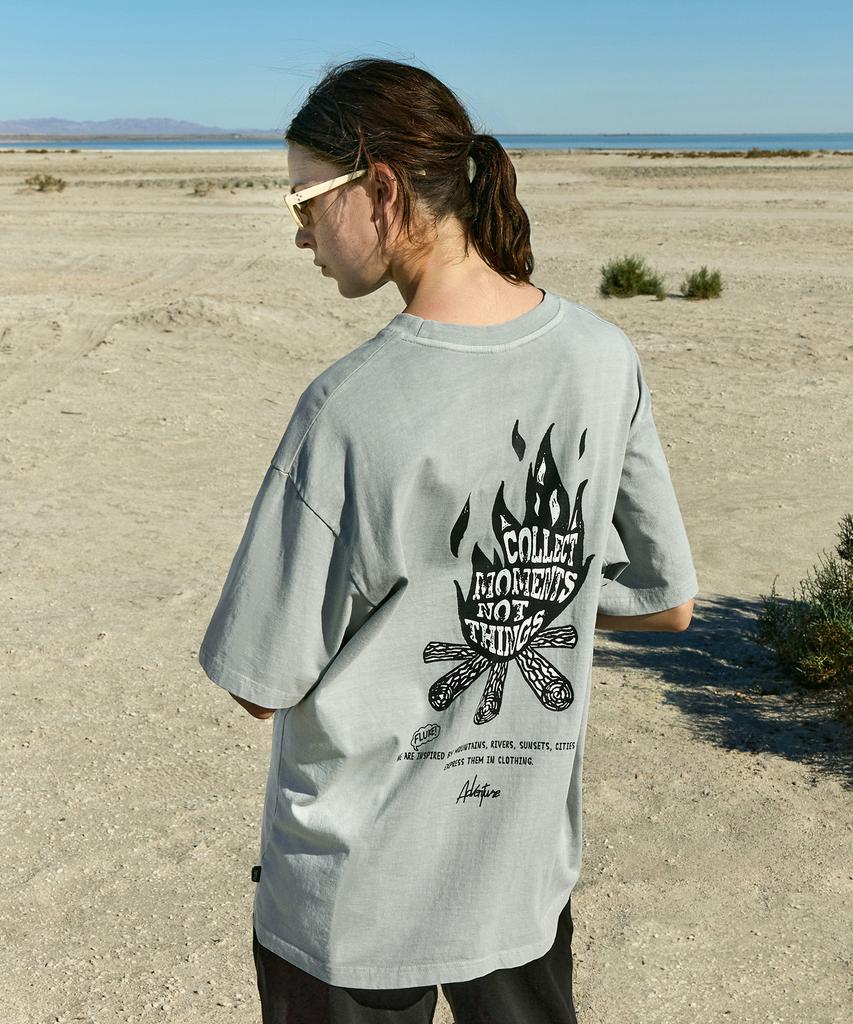 Peullukeu Camp Message Pigment Short Sleeve T-Shirt Light Gray Fst737