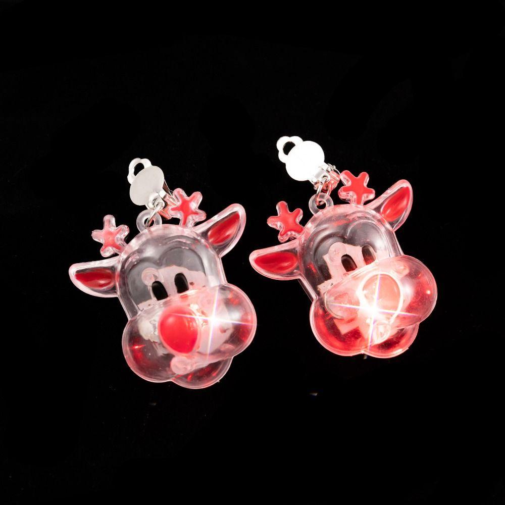 Santa Claus Xmas Dangle Ear Clips Electric Luminous Christmas Pendant LED Drop Earrings  Girls