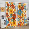 Vintage Daisy Flowers Curta, Abstract Retro 70S Hippie Groovy Blue Orange Red Daisy Floral Print Window Drapes Curta For