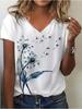 New Women's T-shirt Simple Graphic Printing Women's Clothing Fashion Short-sleeved Shirt Women's V-neck Shirt 2025