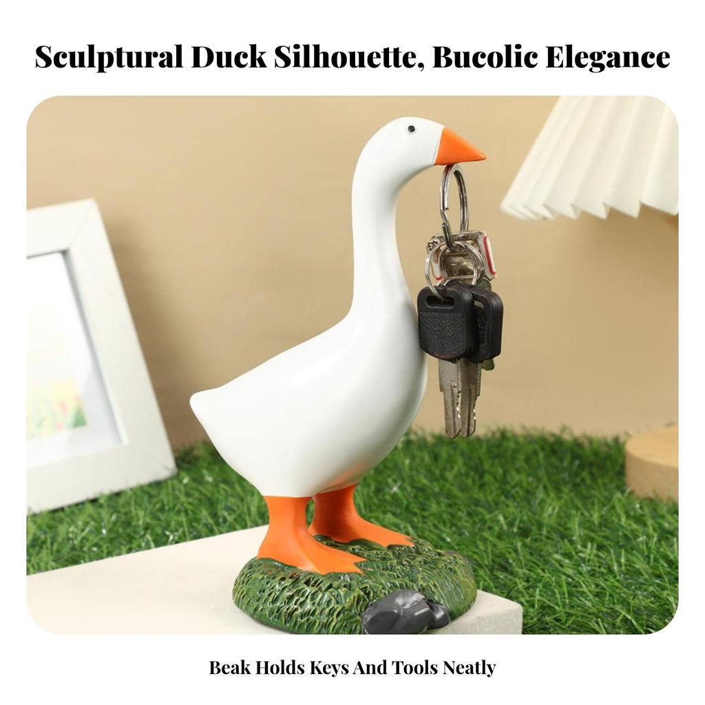 Duck Figurine with Key Hanger Playful Quirky for Shelf