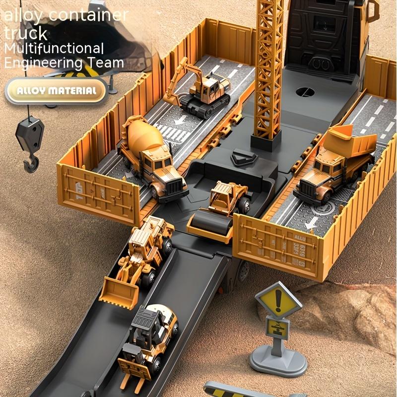 Jumbo Alloy Container Truck Set with Multi-Function Crane Yellow, Manual Operation, Durable Plastic Construction Toy for Boys, Ideal Christmas Gift