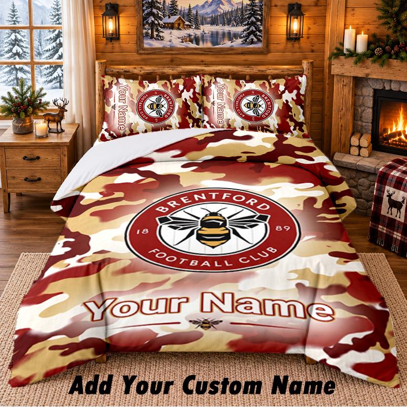 Brentford Football Pattern Bedding 3Pcs Set Custom Name, Bed Sheet And Pillowcases For Home Bedroom