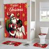 4Pcs Christmas Shower Curtain Bathroom Set Black Santa Claus Girl Non Slip Rugs Toilet Lid Cover Bath Mat with 12 Hooks Xmas Decorations