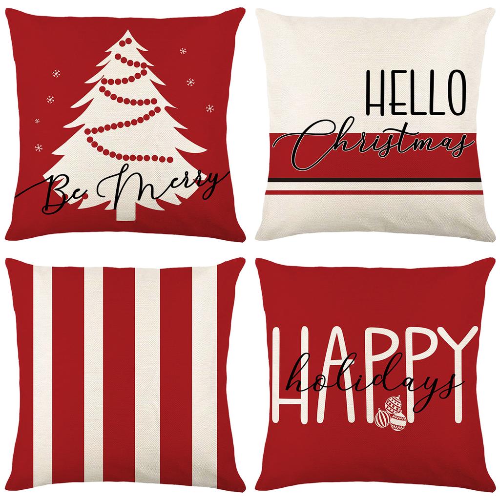 Striped Christmas Series Printed Cushion Cover Home Living Room Cushion Cover Letter Christmas Tree Cushion Backrest