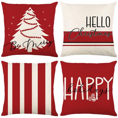 Striped Christmas Series Printed Pillow Cover Home Living Room Cushion Cover Letter Christmas Tree Pillow Back Cover