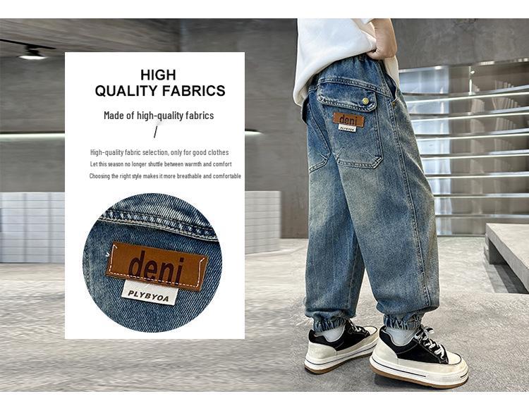 2025 Spring/Autumn Boys' Korean Style Pocket Patchwork Jeans for Kids