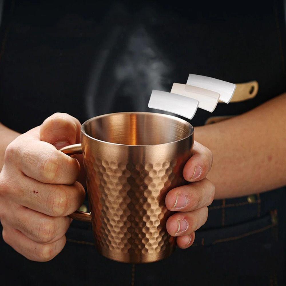 Keep Cold Double-Wall Beer Cups with Handle Hammered Texture Milk Mugs  Drinkware
