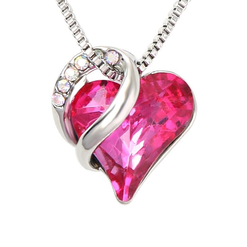 Heart-Shaped Geometric Birthstone Necklace for Women – European and American Style
