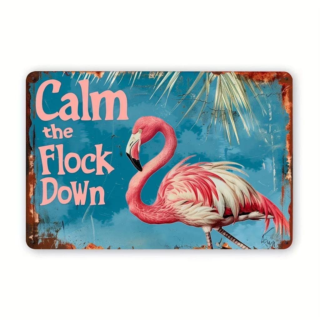 Vintage Bird Cactus Flamingo Metal Tin Sign Wall Art for Home, Bar, Garage & Garden Decor | Easy-Hang Vintage Animal Design