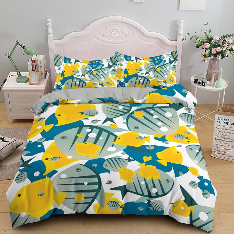Goldfish Duvet Cover King/Queen Size Golden Red 3D Animal Bedding Set For Kid Teen Adult,Fish Themed Quilt Cover With Pillowcase