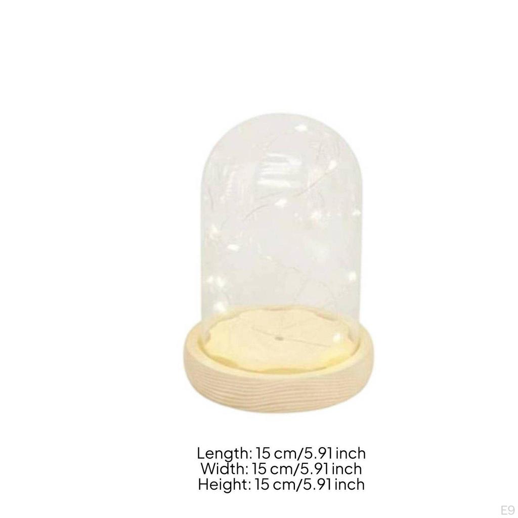 Miniature Lights Glass Cloche Warm Glow Tabletop Dome Modern Design Lighted Display Bell Jar for