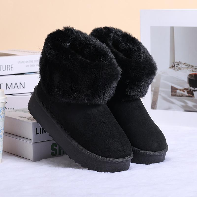 Women's Winter Cotton Boots, Mid-Cut Thick-Soled Boots, Warm, Fleece-Lined, Thick Snow Boots