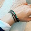 Jbans Classic Full Grain Leather String 439Br Blue Marble Ring 1137 Bracelet Set (C2403-Se372_Br)