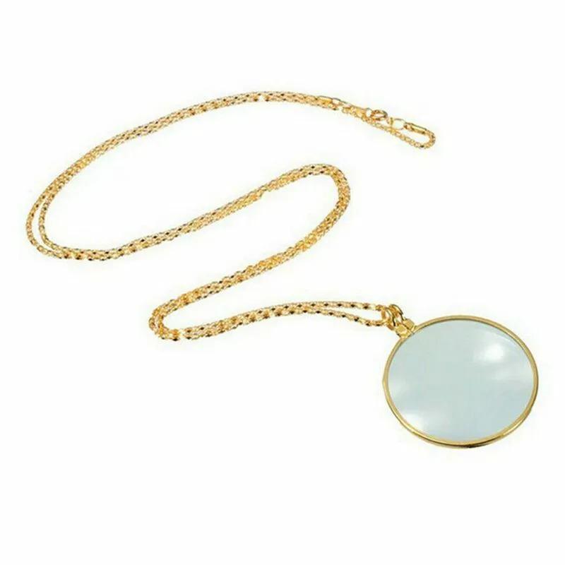 1 lupa monóculo de 5 aumentos en plata y oro con cadena y colgante