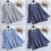 Women's Long Sleeve Plaid Check Shirt Tops V Neck Casual Asym Hem Blouse For Everyday Elegance