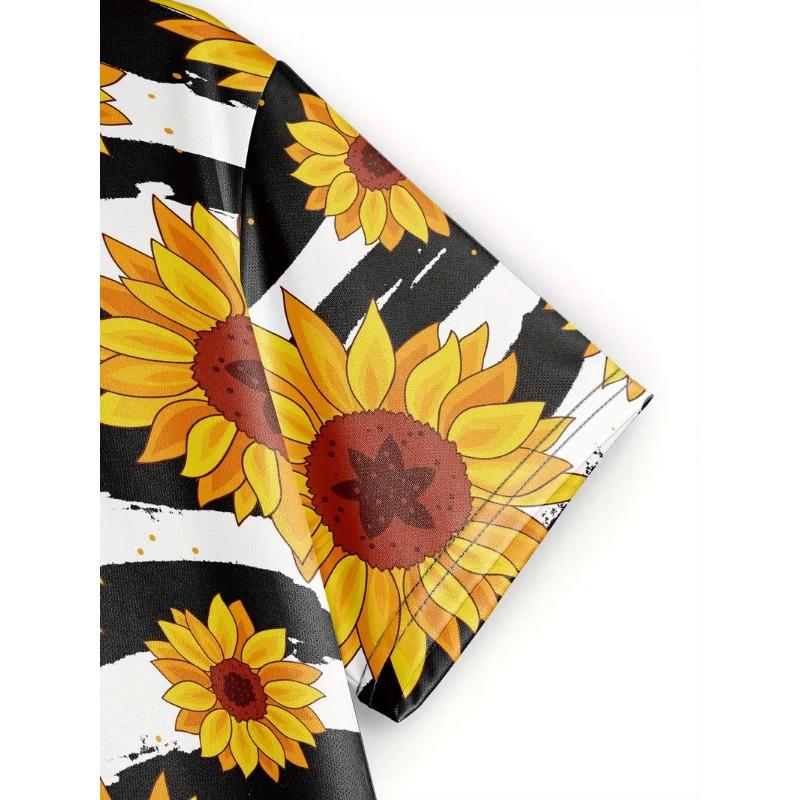 Plus Size Women's 3D Printed Sunflower Pattern T-shirt An Elegant Casual Crew Neck Short Sleeved Top