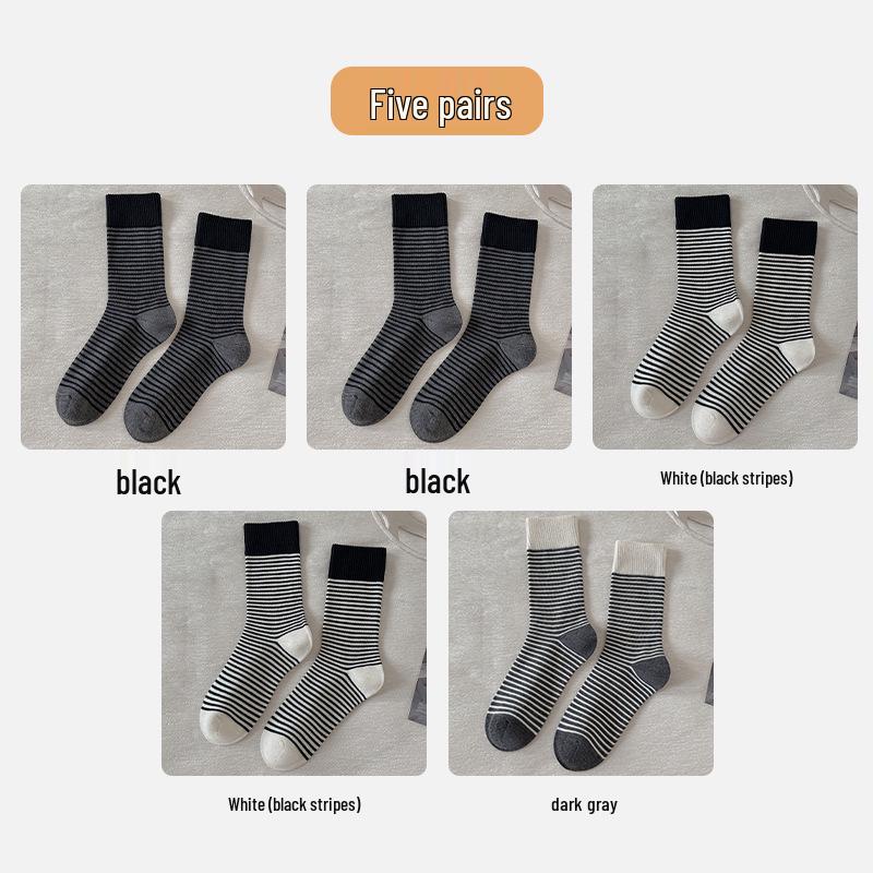 Women's Striped Wool Mid-Calf Socks - Warm and Cold-Resistant for Autumn and Winter